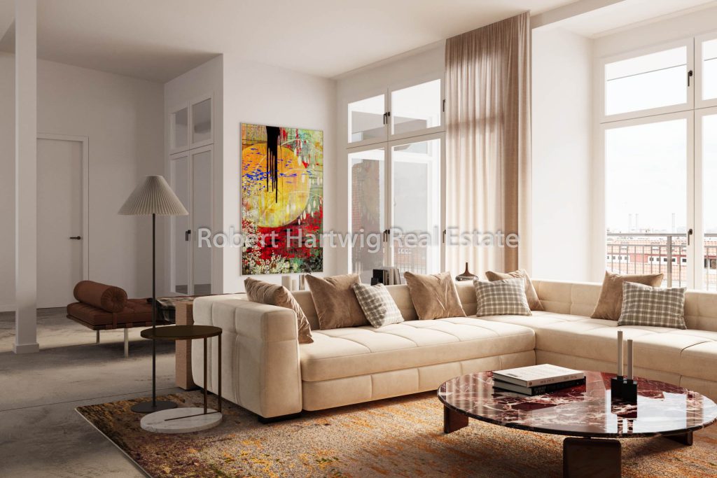 Wohnbereich im Dachgeschoss-Loft (Visualisierung)